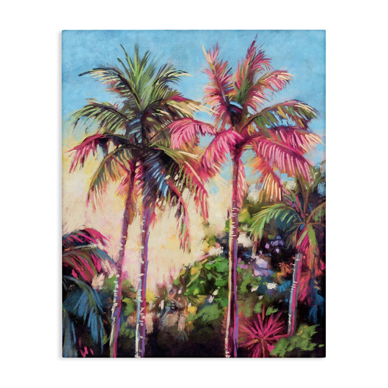 Stupell Industries Tropical Palms Pink Details Canvas Wall Art Design by Nina Blue